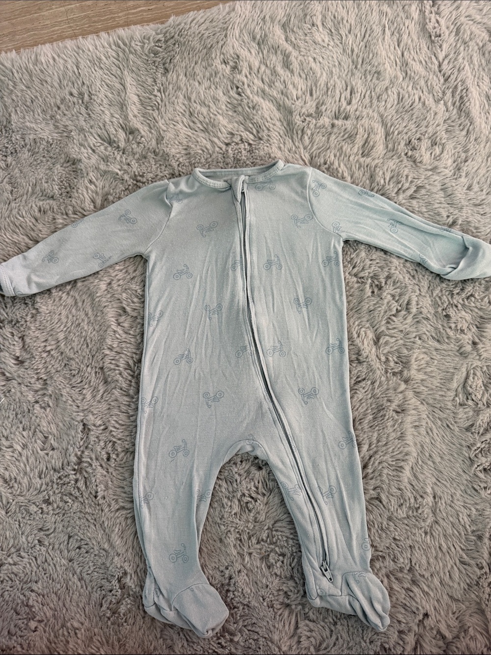 cloud island Light Blue Footed One-Piece with Bicycle Print